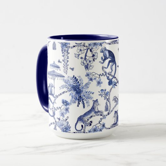 Chinoiserie Chic Oerwoud Toile | Blauw & Wit Groot Mok (Voorkant links)
