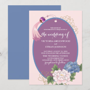 Chinoiserie Chic Peonies & Tassel Wedding Invitati Kaart
