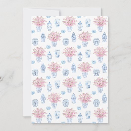 Chinoiserie Chic Pink Blue Girl Baby shower Party Kaart (Achterkant)