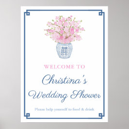 Chinoiserie Chic Pink en Navy Blue Wedding Shower Poster