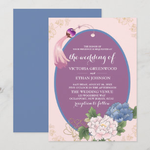 Chinoiserie Chic Pioenrozen & Kwast Bruiloftsinvit Kaart