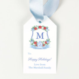 Chinoiserie Chic Poinsettia krans Vrolijk kerstfee Cadeaulabel