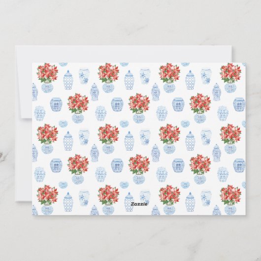 Chinoiserie Chic Poinsettia serie FotoKerstmis Feestdagenkaart (Achterkant)