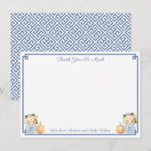 Chinoiserie Chic Pompoenen Bloemen Bruiloft Feest Bedankkaart (Voorkant / Achterkant)