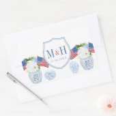 Chinoiserie Chic Red White and Blue Wedding Logo Rechthoekige Sticker (Envelop)