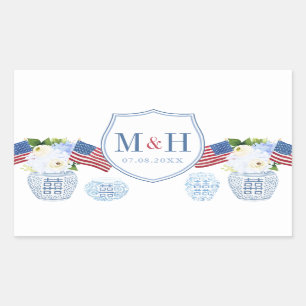 Chinoiserie Chic Red White and Blue Wedding Logo Rechthoekige Sticker