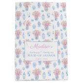 Chinoiserie Chic Roze & Blauw Bruidsmeisjes Bedank Medium Cadeauzakje (Voorkant)