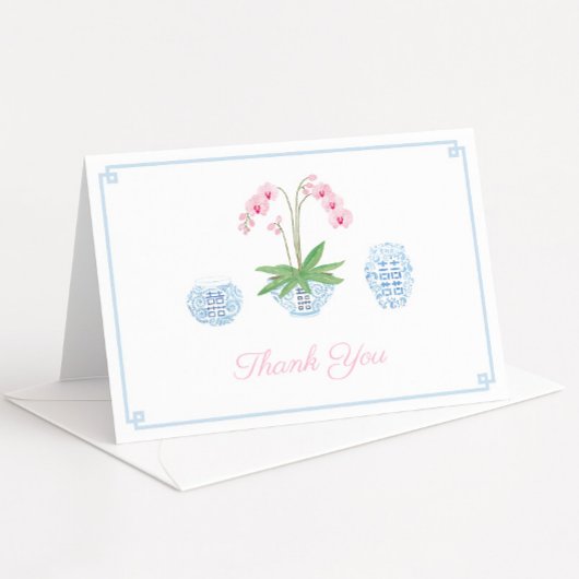 Chinoiserie Chic Roze Orchidee Bruidsdouche Bedankkaart