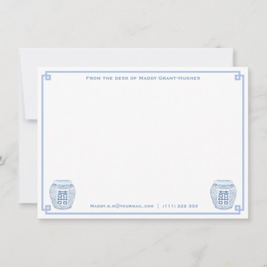Chinoiserie Chic Stationery van het bureau van de Notitiekaartje (Voorkant)