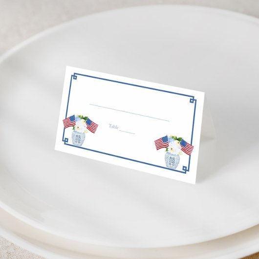 Chinoiserie Chic USA Flag Ginger Jar Wedding Lunch Plaatskaartje