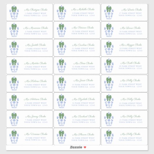 Chinoiserie Chic Vakantiekaarten Adres Sticker (Vel)