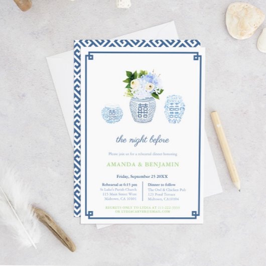 Chinoiserie Chic Welcome Dinner Wedding Rehearsal Kaart