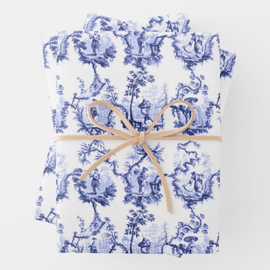 Chinoiserie China Blue Wrapping Paper Sheets (In situ)