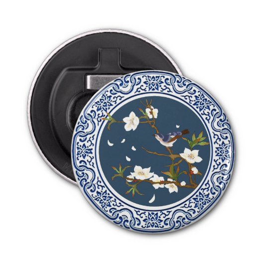  Chinoiserie Chinese Bird-flower Art Button Flesopener (Voorkant)