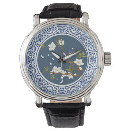  Chinoiserie Chinese Bird-flower Art Horloge