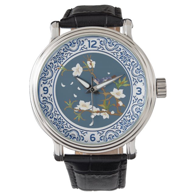  Chinoiserie Chinese Bird-flower Art Horloge (Voorkant)