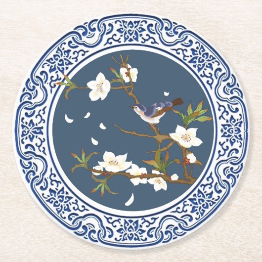  Chinoiserie Chinese Bird-flower Art Ronde Kartonnen Onderzetter (Voorkant)
