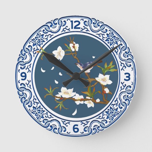 Chinoiserie Chinese Bird-flower Art Ronde Klok (Voorkant)