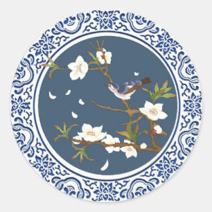  Chinoiserie Chinese Bird-flower Art Ronde Sticker
