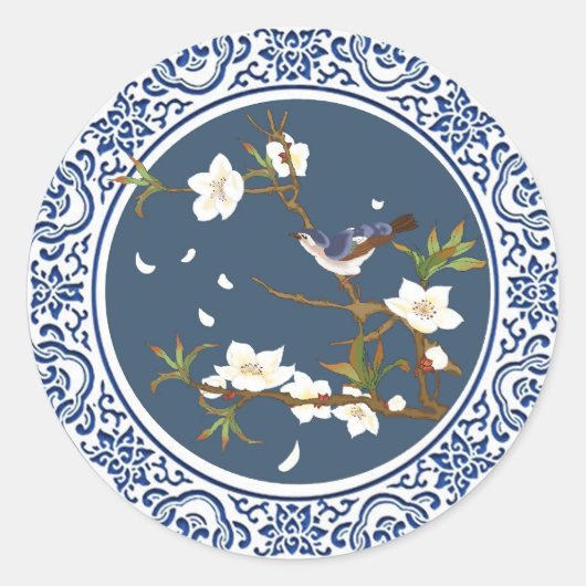  Chinoiserie Chinese Bird-flower Art Ronde Sticker (Voorkant)