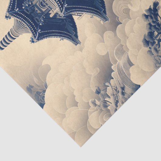 Chinoiserie Chinese Tempel Blauw Decoupage Tissuepapier (Detail)