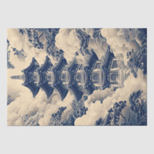 Chinoiserie Chinese Tempel Blauw Decoupage Tissuepapier