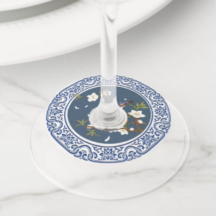 Chinoiserie Chinese Vogel-en-bloemkunst Wijnglaslabel