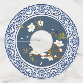 Chinoiserie Chinese Vogel-en-bloemkunst Wijnglaslabel (Voorkant)