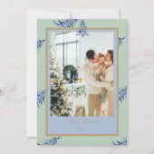 Chinoiserie Christmas Blue Sage Pagoda 2Foto Feestdagenkaart (Voorkant)