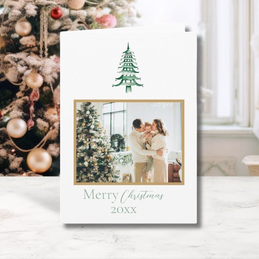 Chinoiserie Christmas Green Pagoda 1-Foto Kaart