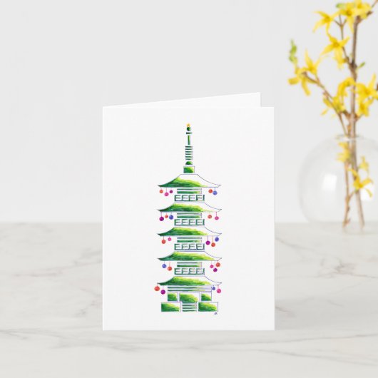 Chinoiserie Christmas Pagoda: Blank Note Card Kaart (Gele Bloem)