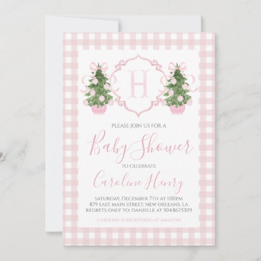 Chinoiserie Christmas Pink Preppy Baby shower Kaart (Voorkant)