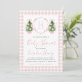 Chinoiserie Christmas Pink Preppy Baby shower Kaart (Staand voorkant)