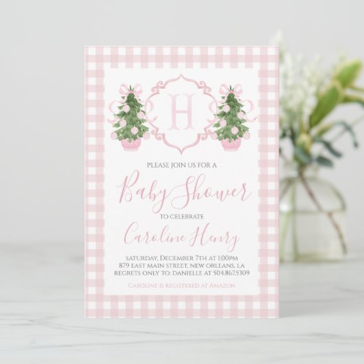 Chinoiserie Christmas Pink Preppy Baby shower Kaart (Staand voorkant)