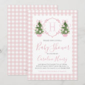 Chinoiserie Christmas Pink Preppy Baby shower Kaart (Voorkant / Achterkant)