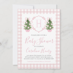 Chinoiserie Christmas Pink Preppy Baby shower Kaart