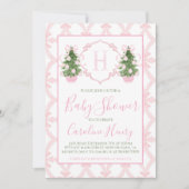 Chinoiserie Christmas Pink Preppy Baby shower Kaart (Voorkant)