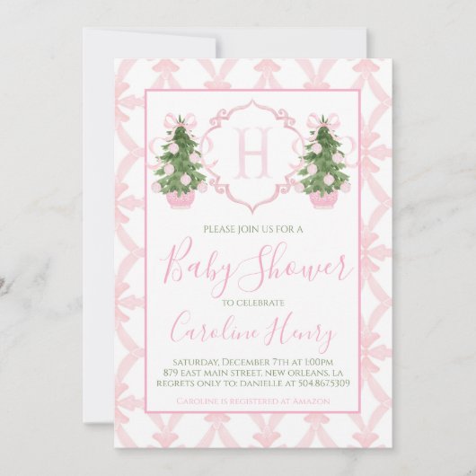 Chinoiserie Christmas Pink Preppy Baby shower Kaart (Voorkant)