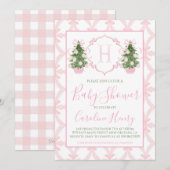 Chinoiserie Christmas Pink Preppy Baby shower Kaart (Voorkant / Achterkant)