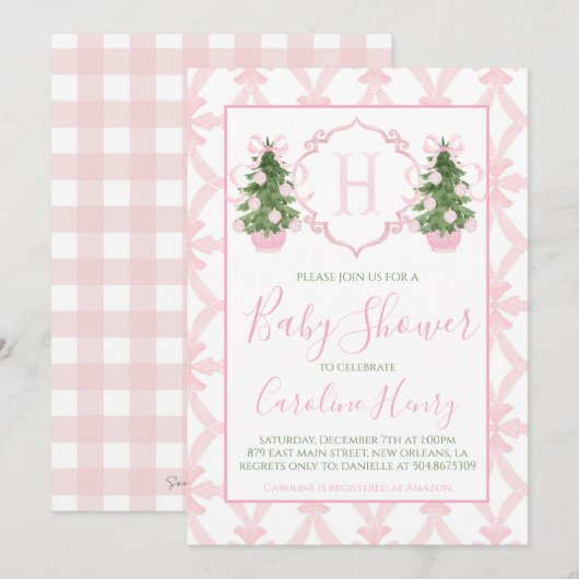 Chinoiserie Christmas Pink Preppy Baby shower Kaart (Voorkant / Achterkant)