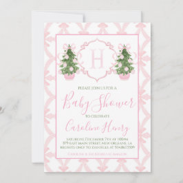 Chinoiserie Christmas Pink Preppy Baby shower Kaart