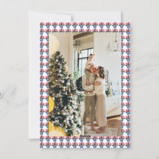 Chinoiserie Christmas Poinsettia Preppy Foto Feestdagenkaart (Achterkant)