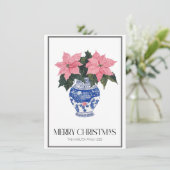Chinoiserie Christmas Poinsettia Preppy Foto Feestdagenkaart (Staand voorkant)