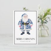 Chinoiserie Christmas Santa Preppy Foto Feestdagenkaart (Staand voorkant)