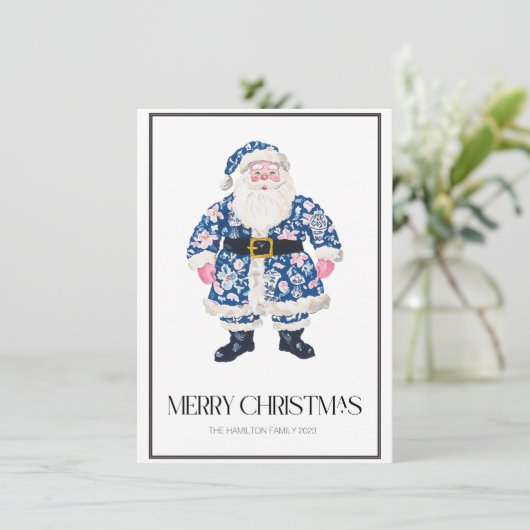 Chinoiserie Christmas Santa Preppy Foto Feestdagenkaart (Staand voorkant)