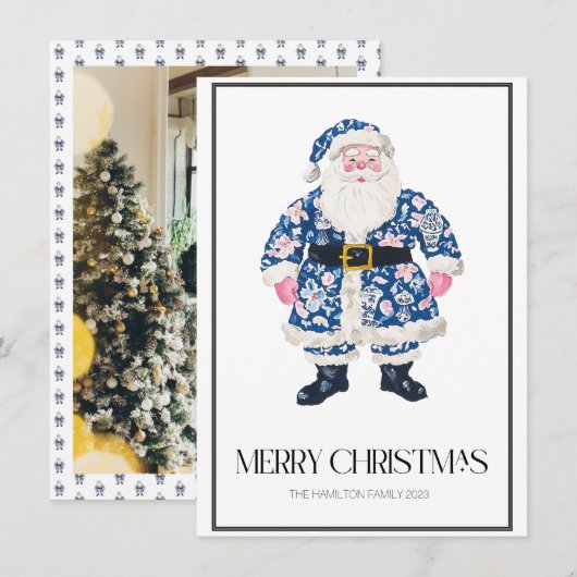 Chinoiserie Christmas Santa Preppy Foto Feestdagenkaart (Voorkant / Achterkant)
