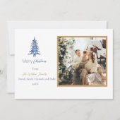 Chinoiserie Christmas Simple Blue Pagoda 2-Foto Feestdagenkaart (Voorkant)