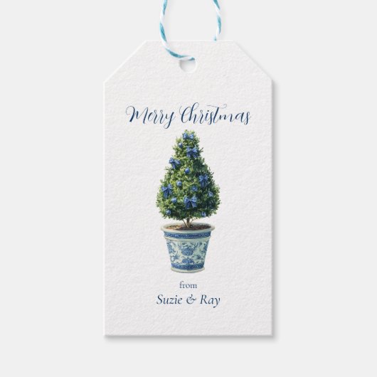 Chinoiserie Christmas Topiary Tree Cadeaulabel (Voorkant)