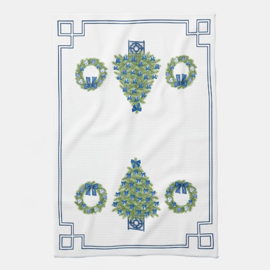 Chinoiserie Christmas Tree Mirror Afbeelding Theedoek (Verticaal)