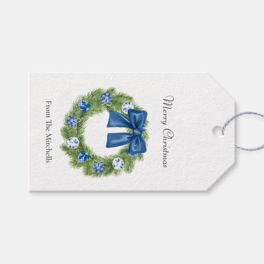 Chinoiserie Christmas Wreath Cadeaulabel (Voorkant (Horizontaal))